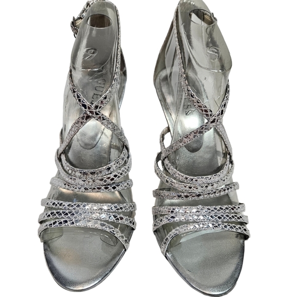 Guess Metallic Silver Leather Strappy Stiletto High Heels Size 6 Women's - Picture 4 of 13